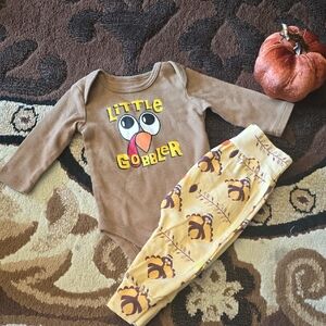 Fall Thanksgiving Little Gobbler Brown and Yellow Baby Turkey Outfit!